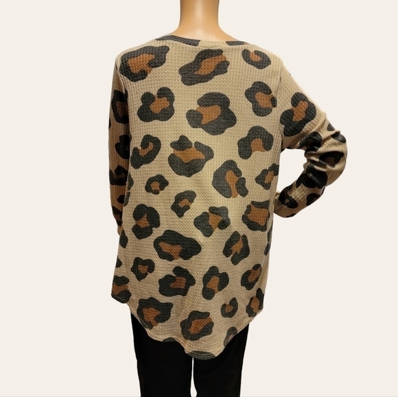 Bombom Top Large Camo Long Sleeve Waffle Weave Animal Print T31 - Picture 4 of 8